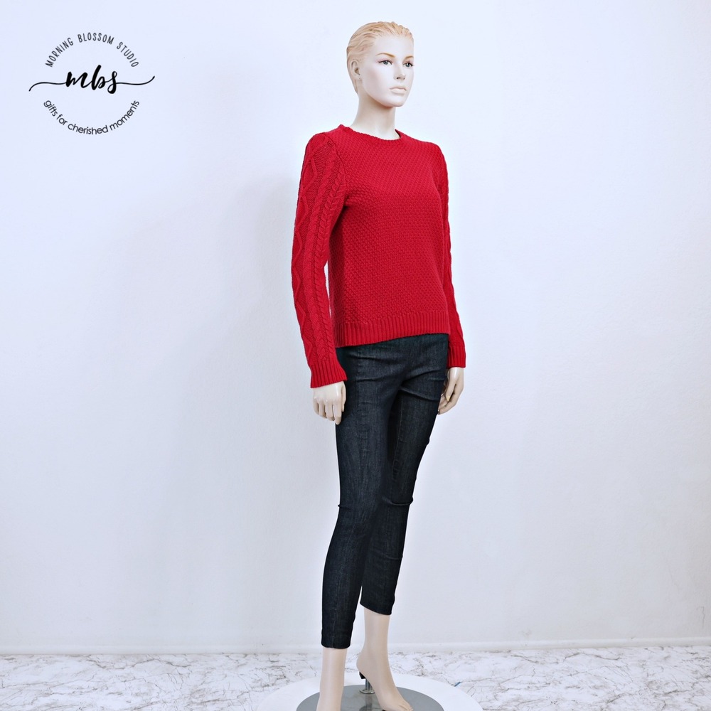 Lauren Ralph Lauren Cable Knit Preppy Heritage Crewneck Sweater Red Women LP